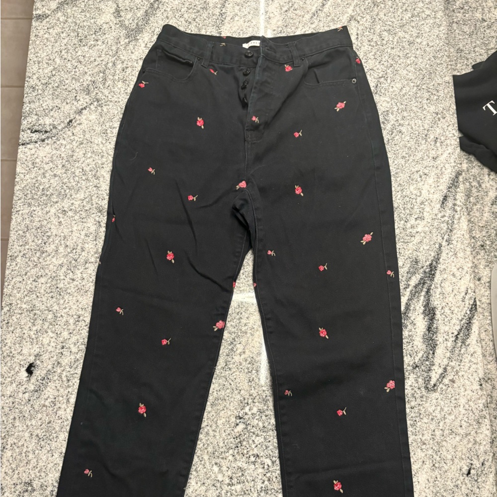 PacSun Black Denim with Pink Floral Details